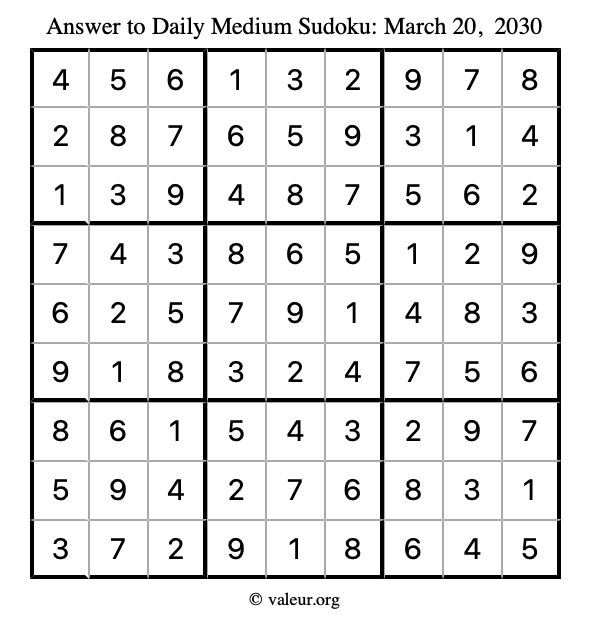 Answer to medium sudoku March 20, 2030