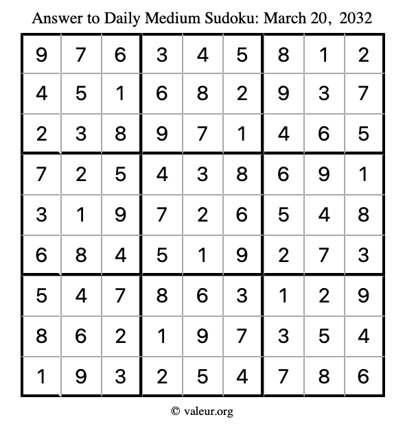 Answer to medium sudoku March 20, 2032