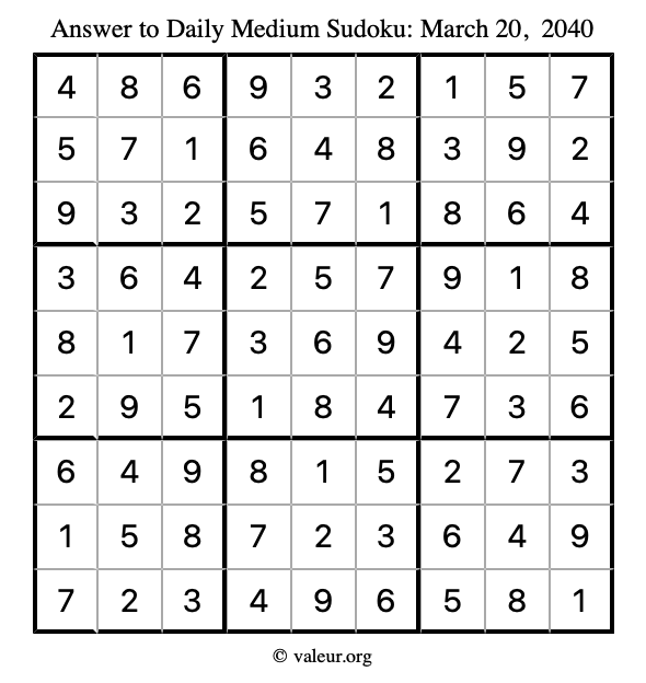Answer to medium sudoku March 20, 2040