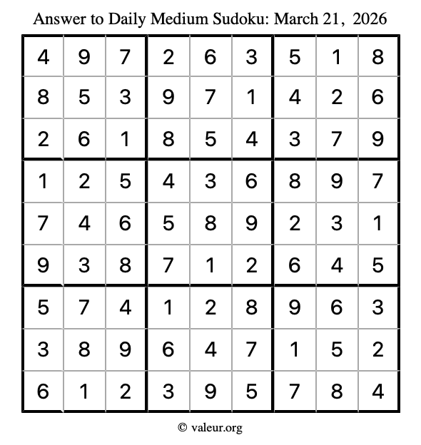 Answer to medium sudoku March 21, 2026