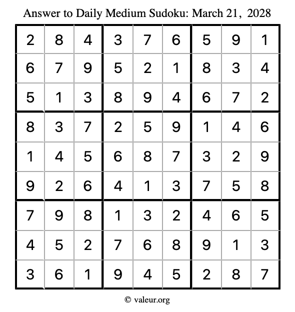 Answer to medium sudoku March 21, 2028