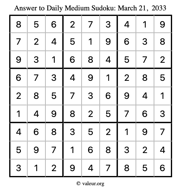 Answer to medium sudoku March 21, 2033