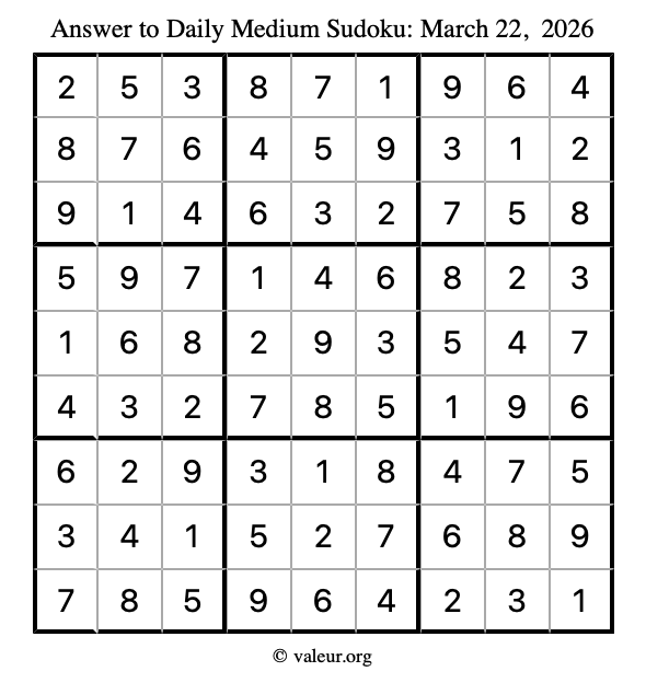 Answer to medium sudoku March 22, 2026