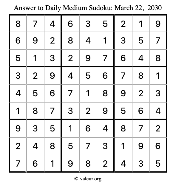 Answer to medium sudoku March 22, 2030