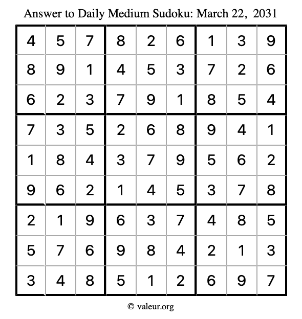 Answer to medium sudoku March 22, 2031
