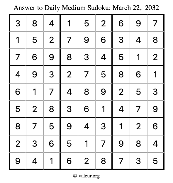 Answer to medium sudoku March 22, 2032