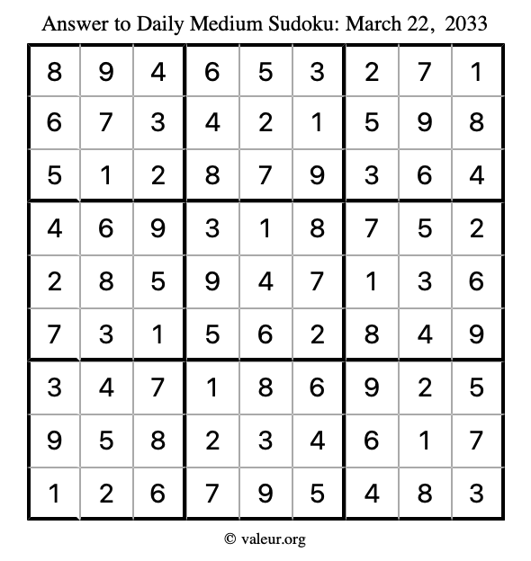 Answer to medium sudoku March 22, 2033