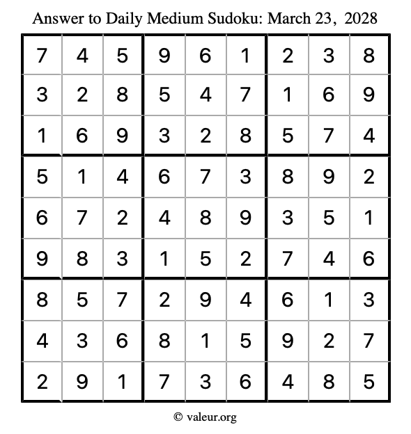 Answer to medium sudoku March 23, 2028