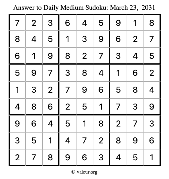 Answer to medium sudoku March 23, 2031
