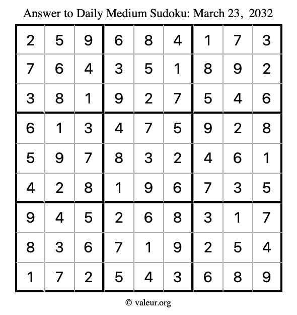 Answer to medium sudoku March 23, 2032