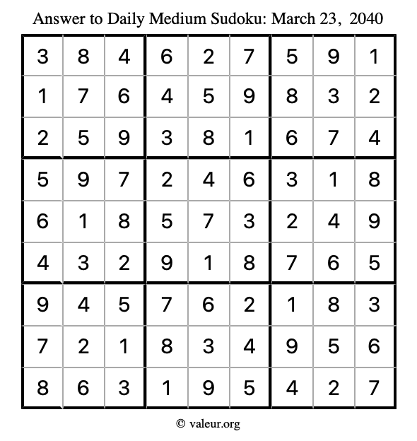 Answer to medium sudoku March 23, 2040