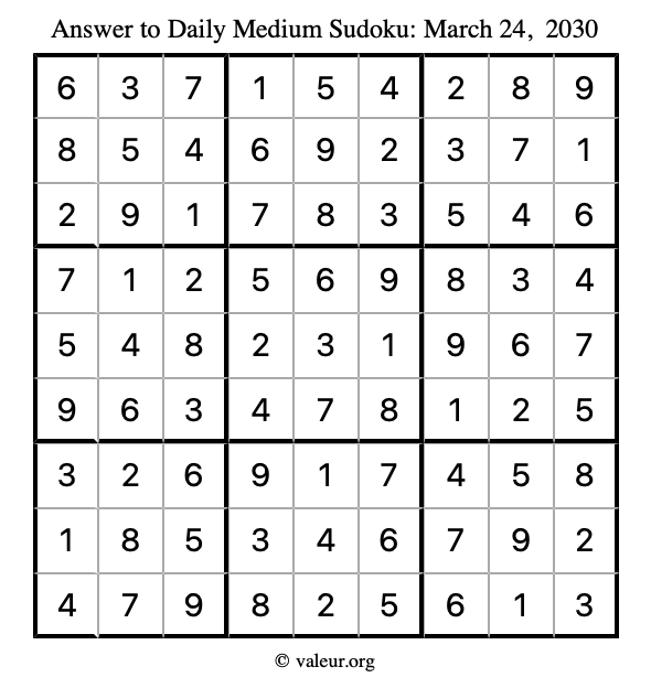 Answer to medium sudoku March 24, 2030
