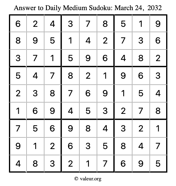 Answer to medium sudoku March 24, 2032