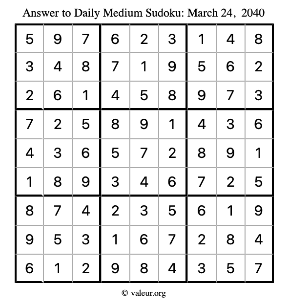 Answer to medium sudoku March 24, 2040