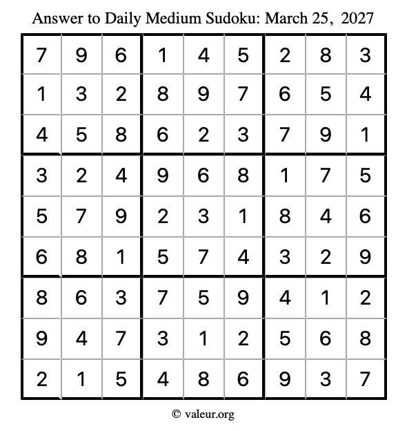 Answer to medium sudoku March 25, 2027