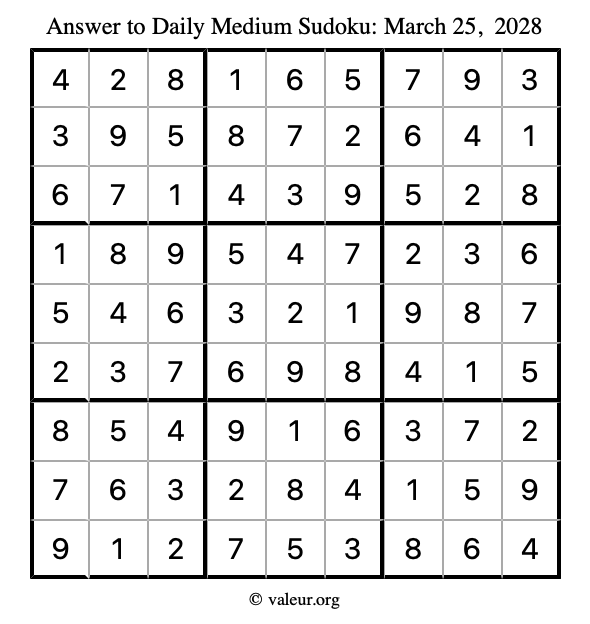 Answer to medium sudoku March 25, 2028