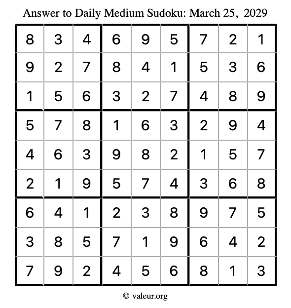 Answer to medium sudoku March 25, 2029