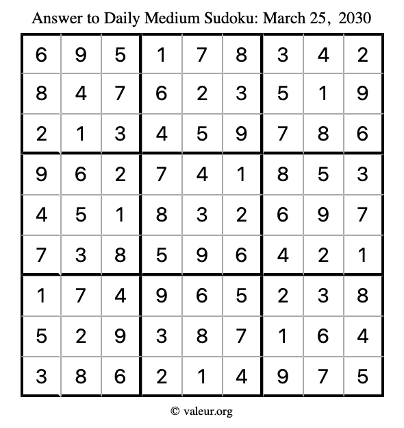 Answer to medium sudoku March 25, 2030