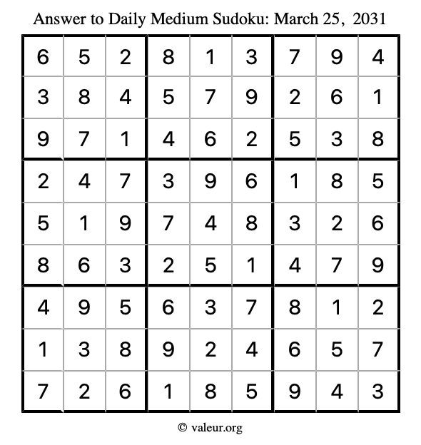Answer to medium sudoku March 25, 2031