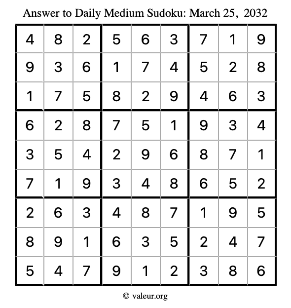 Answer to medium sudoku March 25, 2032