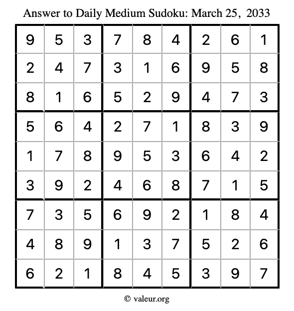 Answer to medium sudoku March 25, 2033