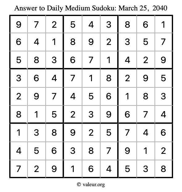 Answer to medium sudoku March 25, 2040