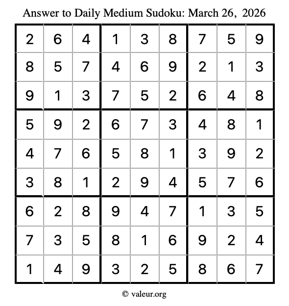 Answer to medium sudoku March 26, 2026