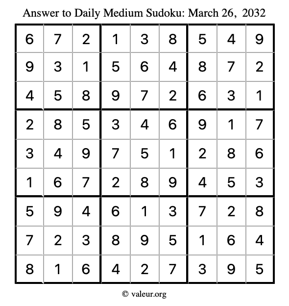 Answer to medium sudoku March 26, 2032