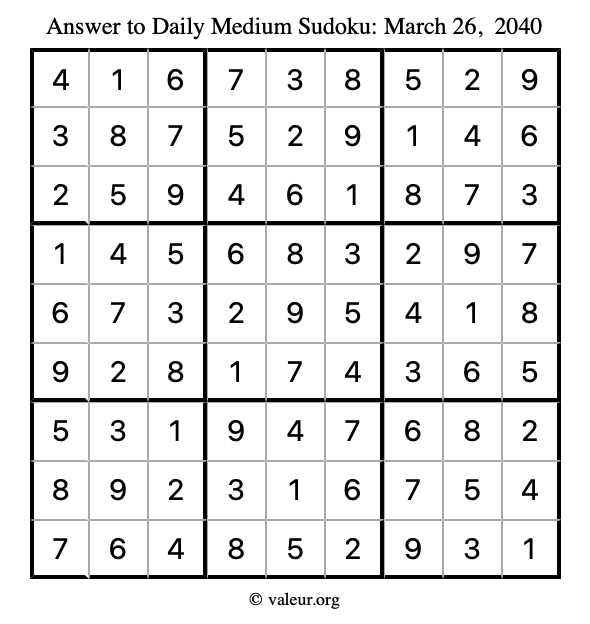 Answer to medium sudoku March 26, 2040
