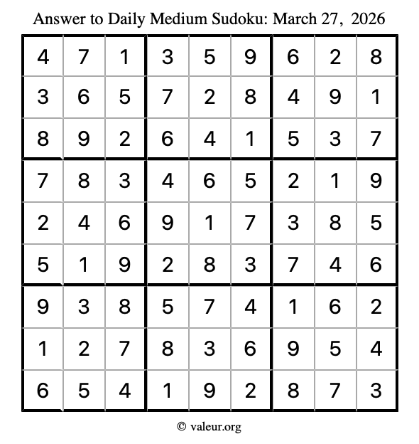 Answer to medium sudoku March 27, 2026