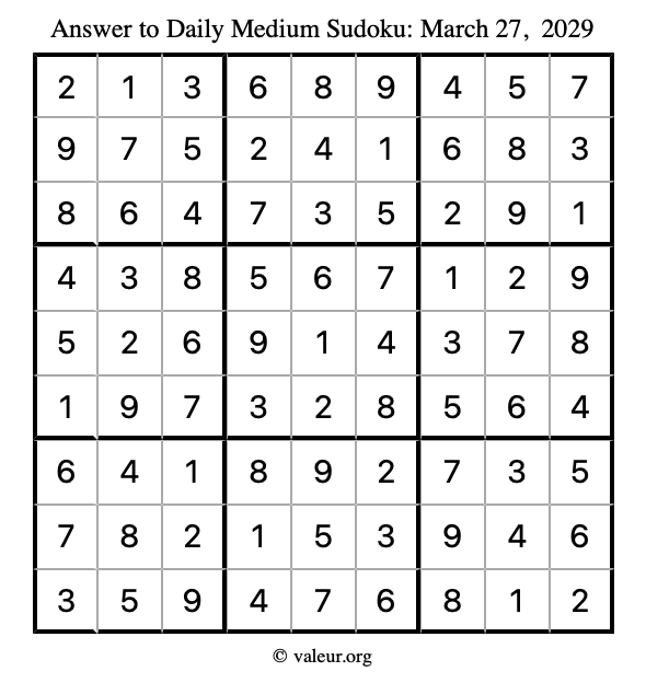 Answer to medium sudoku March 27, 2029