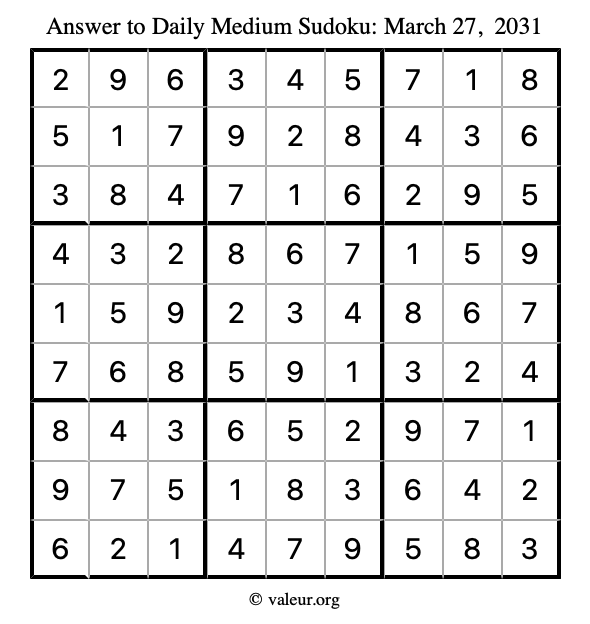 Answer to medium sudoku March 27, 2031