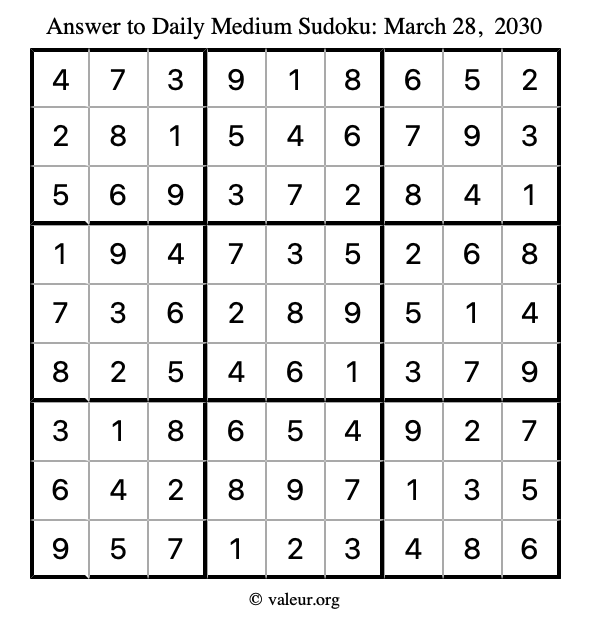 Answer to medium sudoku March 28, 2030
