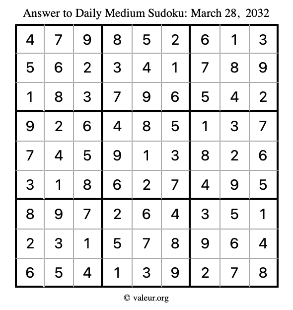 Answer to medium sudoku March 28, 2032