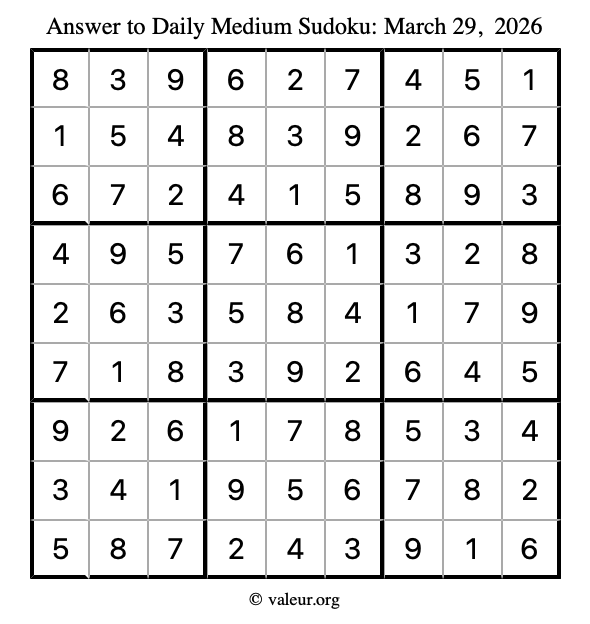 Answer to medium sudoku March 29, 2026