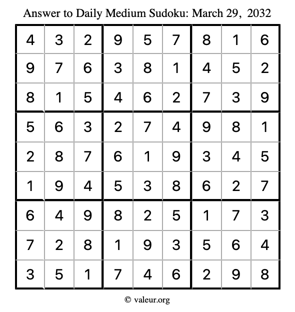 Answer to medium sudoku March 29, 2032