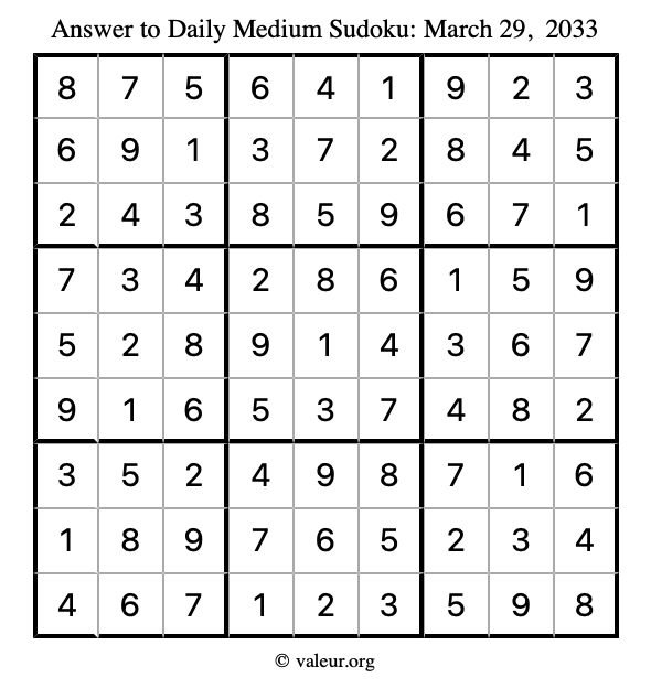 Answer to medium sudoku March 29, 2033