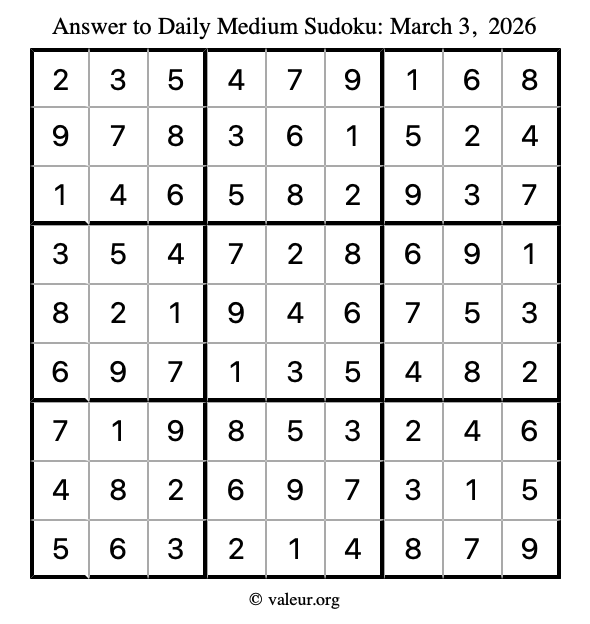 Answer to medium sudoku March 3, 2026