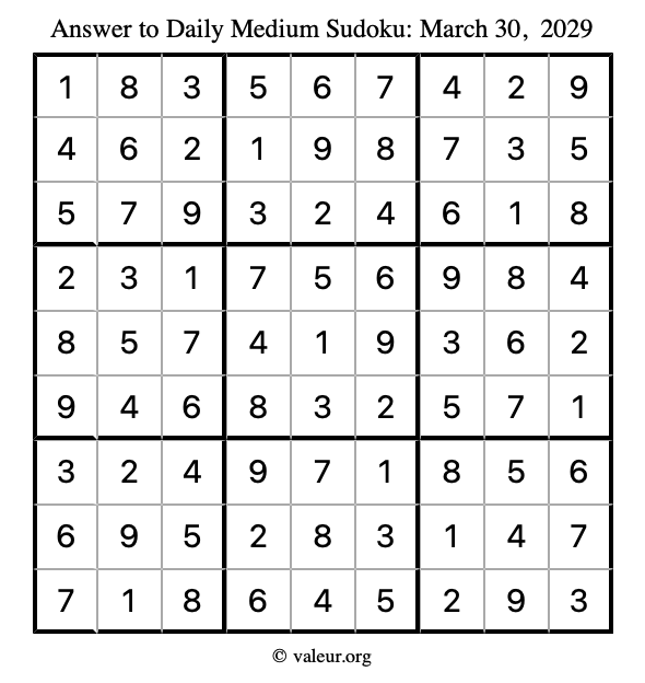 Answer to medium sudoku March 30, 2029