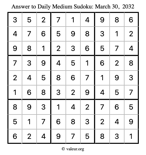 Answer to medium sudoku March 30, 2032