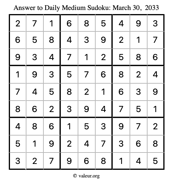 Answer to medium sudoku March 30, 2033