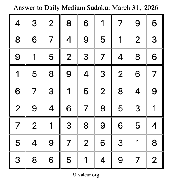 Answer to medium sudoku March 31, 2026