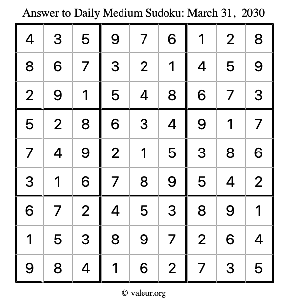 Answer to medium sudoku March 31, 2030