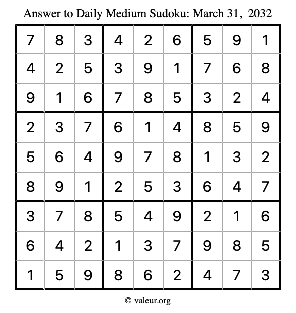 Answer to medium sudoku March 31, 2032