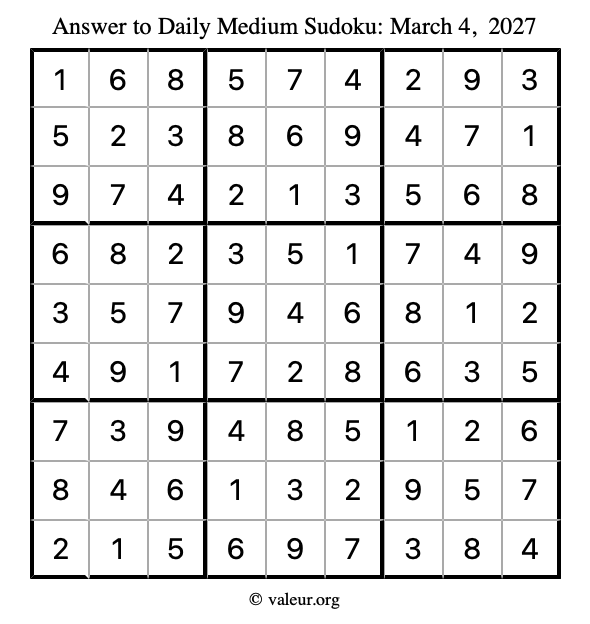 Answer to medium sudoku March 4, 2027