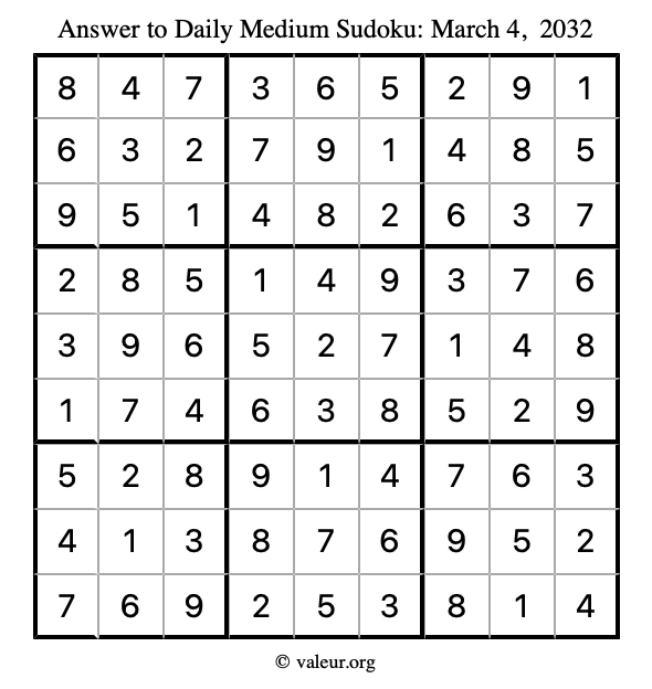 Answer to medium sudoku March 4, 2032