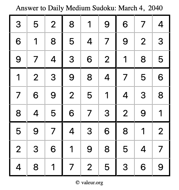 Answer to medium sudoku March 4, 2040
