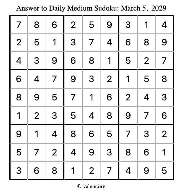 Answer to medium sudoku March 5, 2029