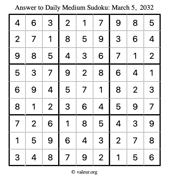 Answer to medium sudoku March 5, 2032