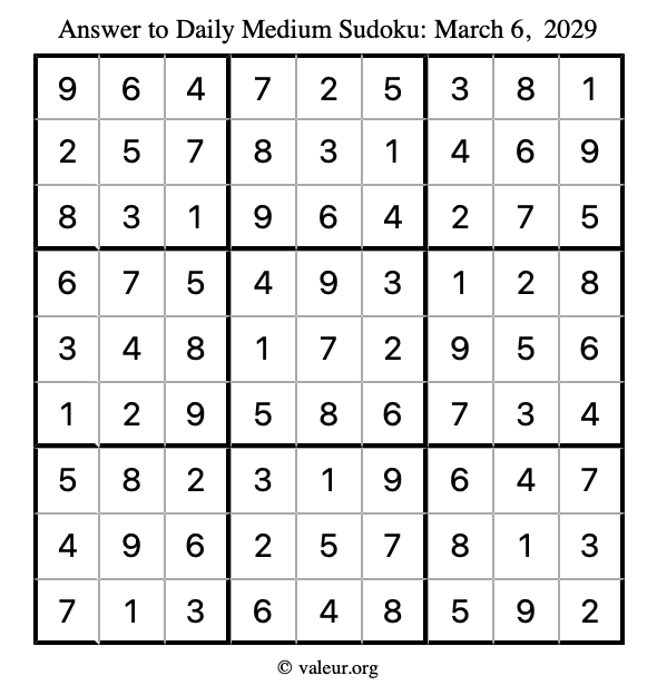 Answer to medium sudoku March 6, 2029